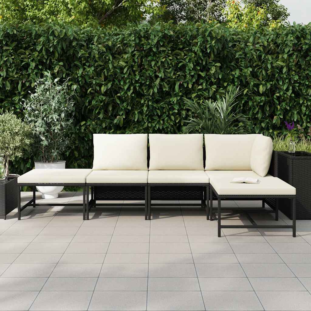 5 Pcs conjunto sofás de jardim com almofadões vime PE preto