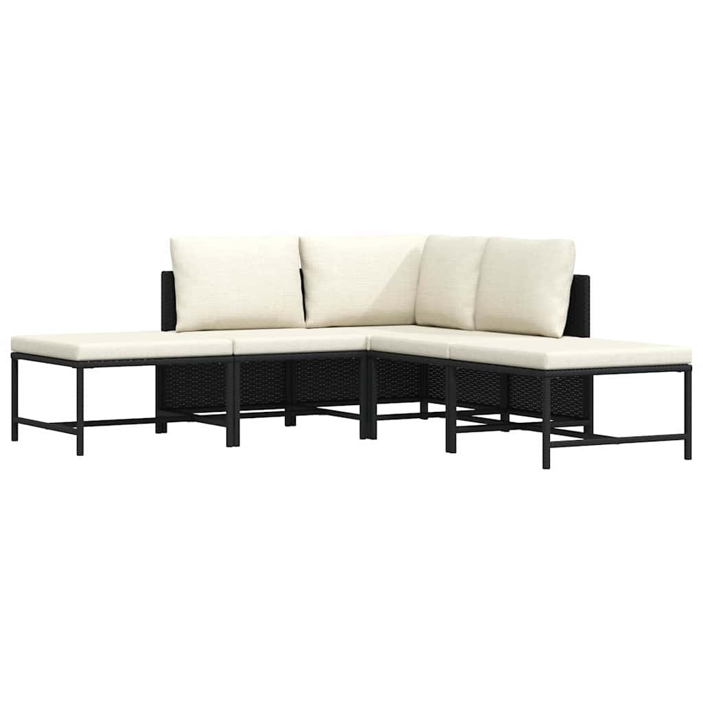 5 Pcs conjunto sofás de jardim com almofadões vime PE preto
