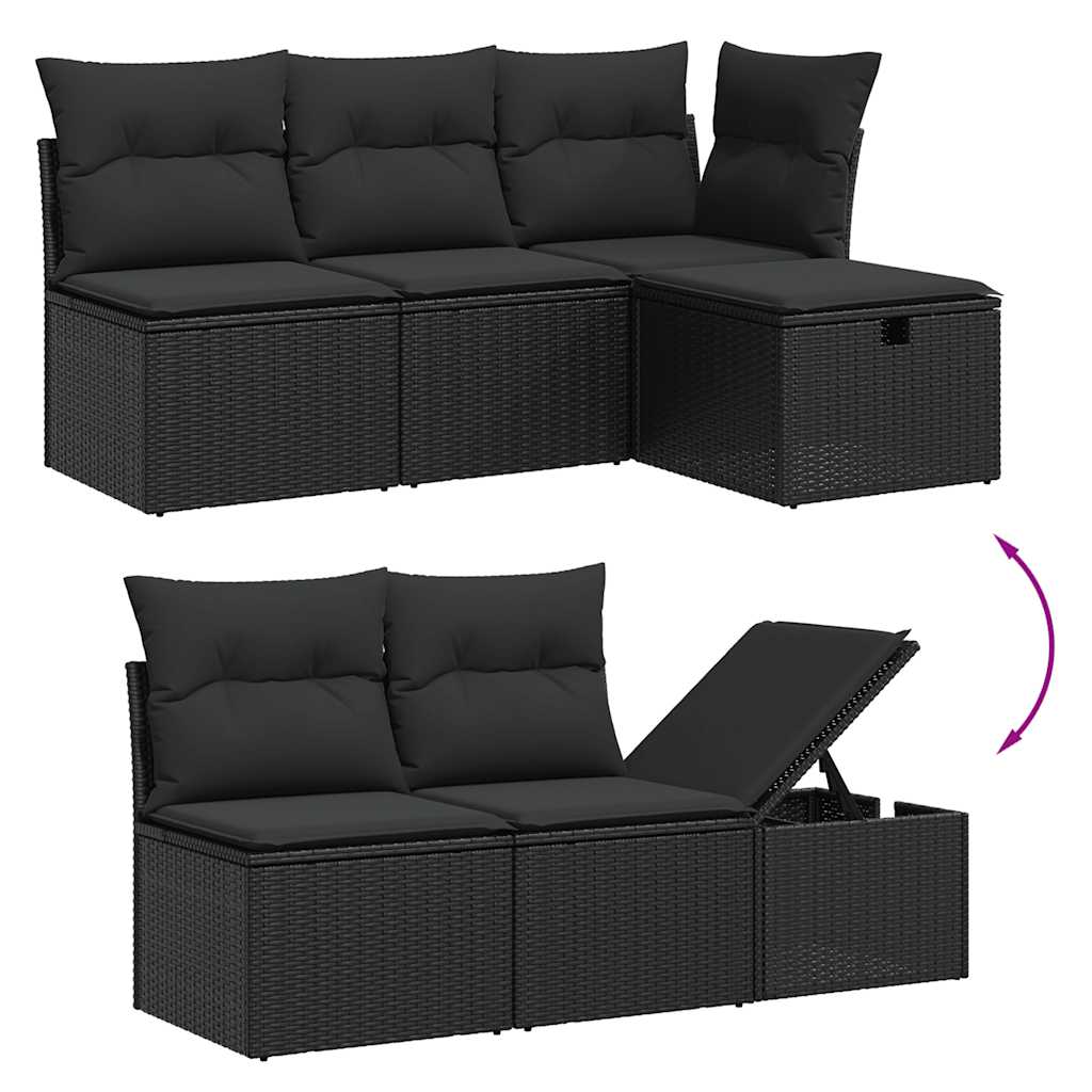 7 Pcs conjunto de sofás p/ jardim c/ almofadões vime PE preto