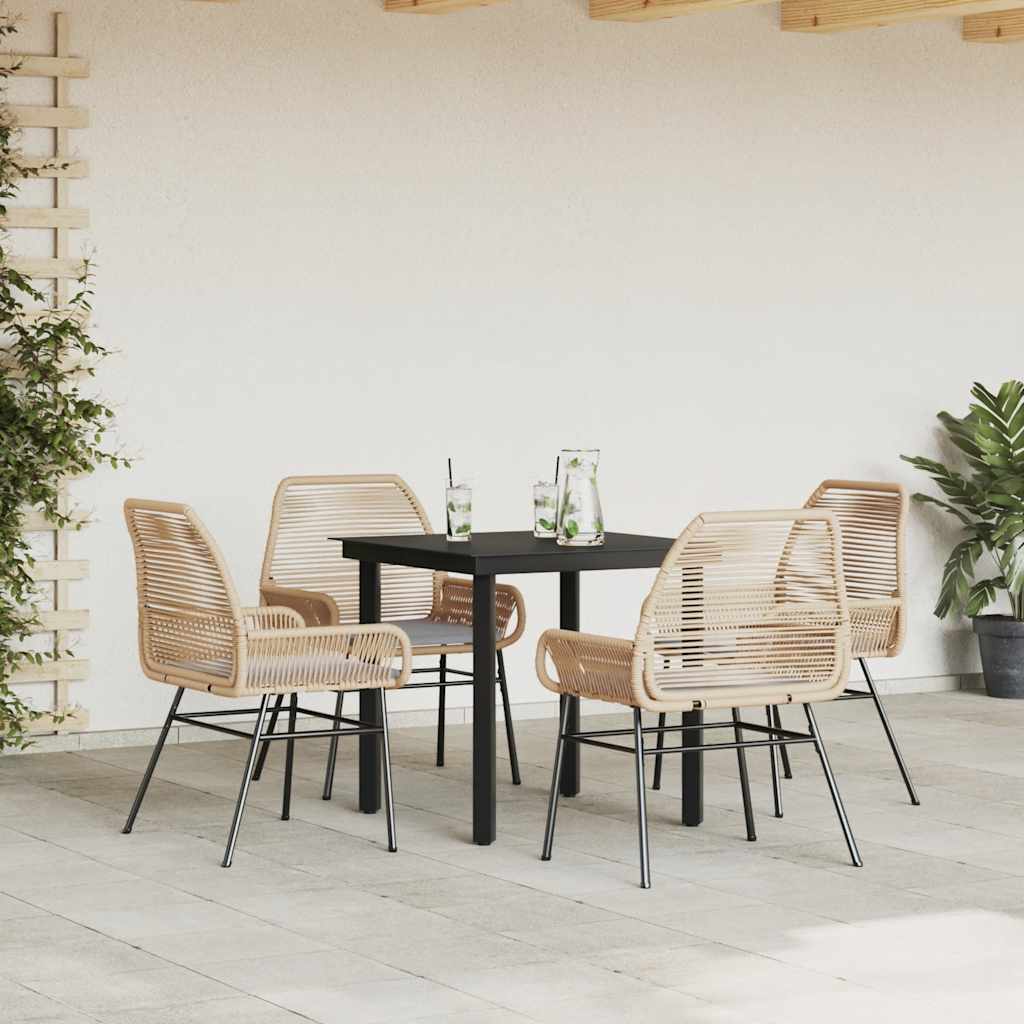 Conjunto jantar jardim 5 peças almofadas vidro vime PE castanho
