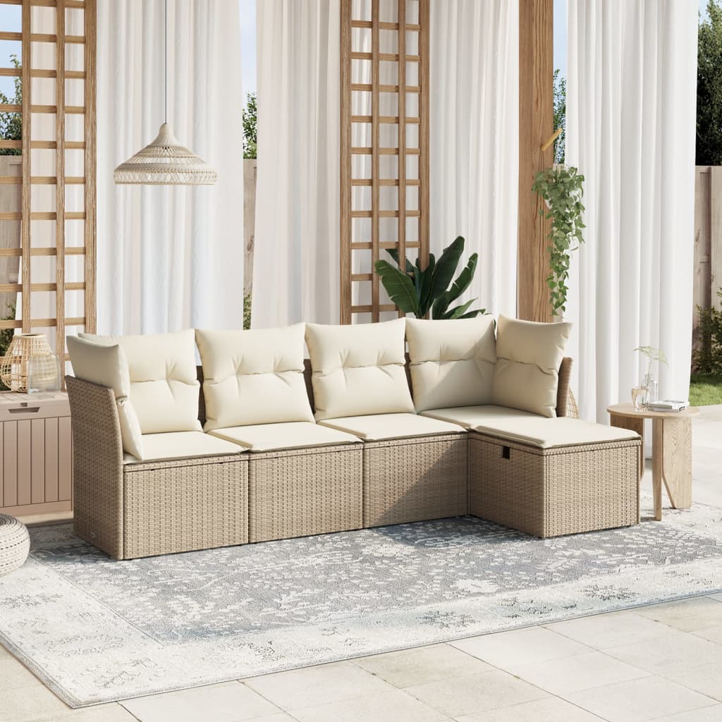 5 Pcs conjunto de sofás p/ jardim com almofadões vime PE bege