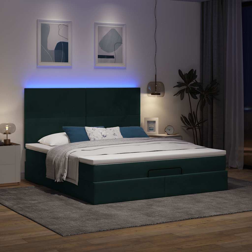 Estrutura de cama otomana com colchão verde escuro veludo