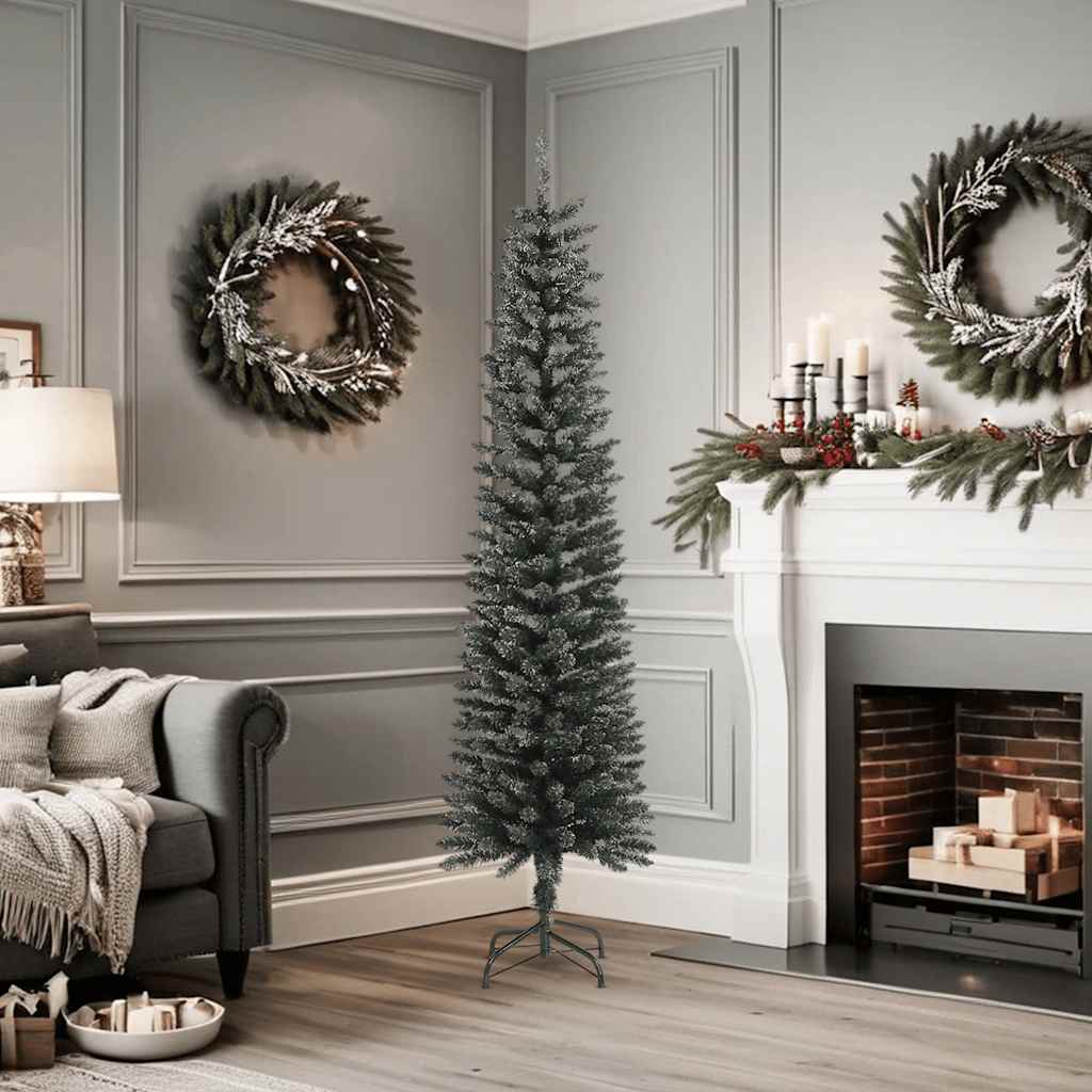 Árvore de natal artificial fina com suporte 180 cm PVC verde