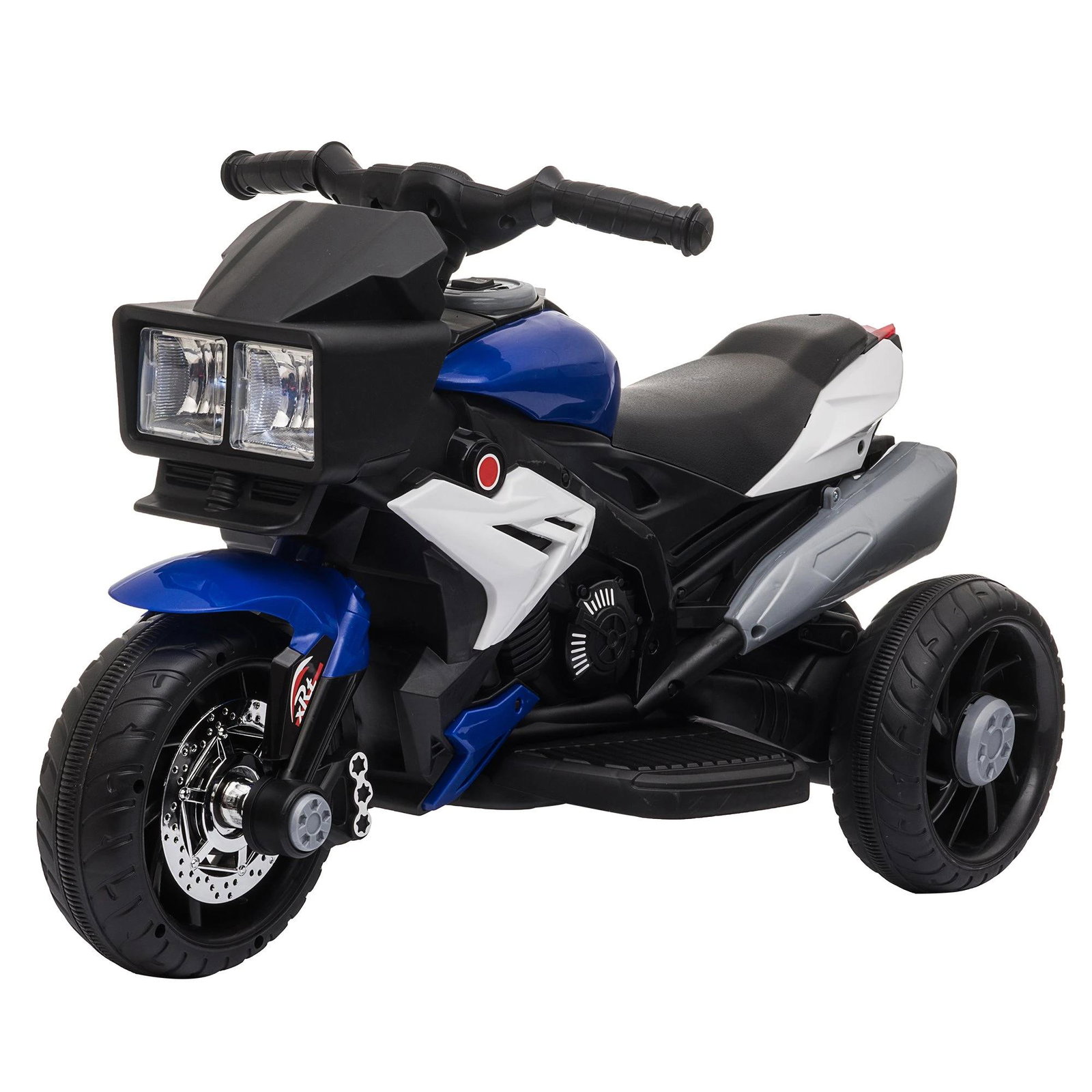 Motocicleta elétrica infantil com 3 rodas para crianças acima de 3 anos triciclo com pedal de bateria 6v com luzes música pneus largos 86x42x52cm azul