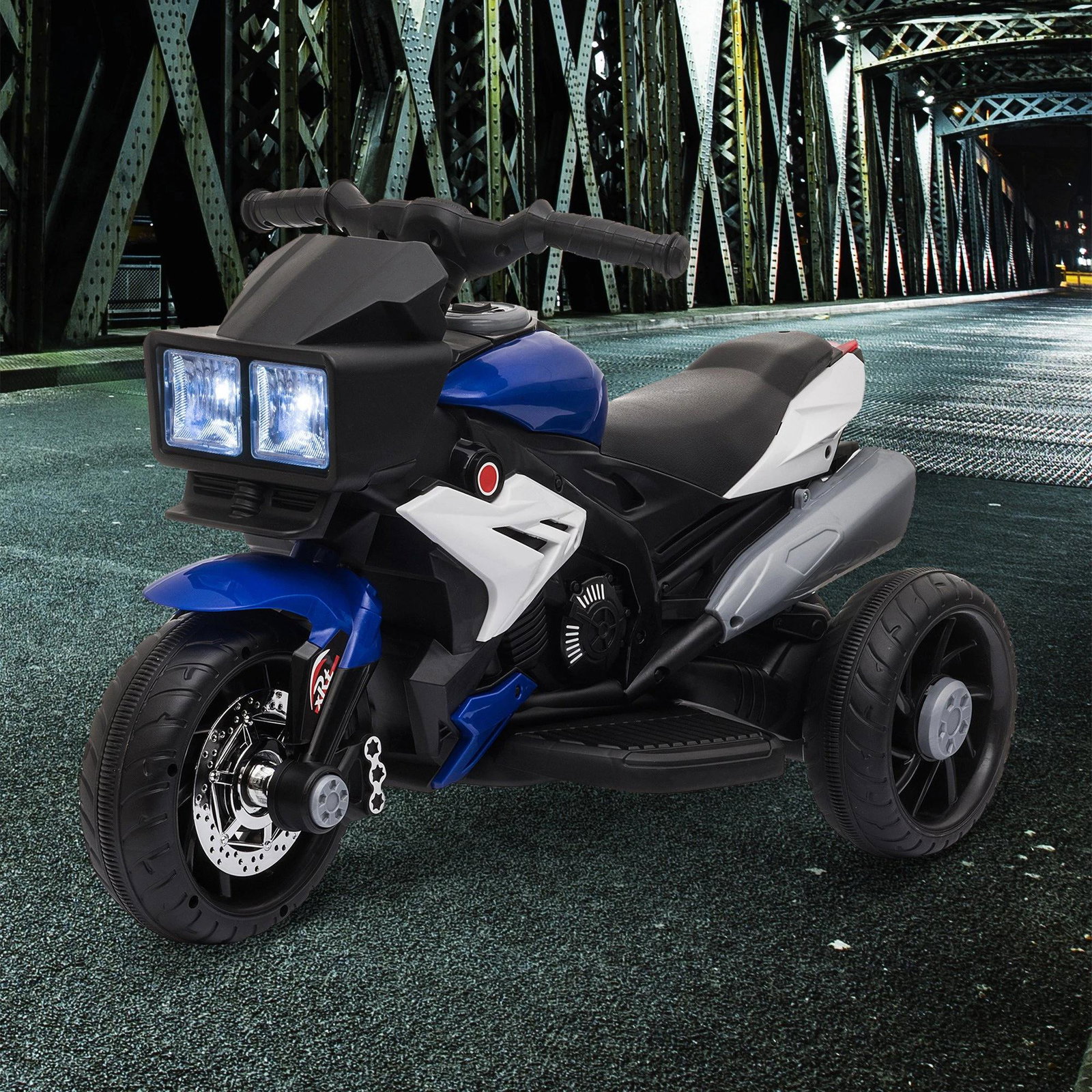 Motocicleta elétrica infantil com 3 rodas para crianças acima de 3 anos triciclo com pedal de bateria 6v com luzes música pneus largos 86x42x52cm azul