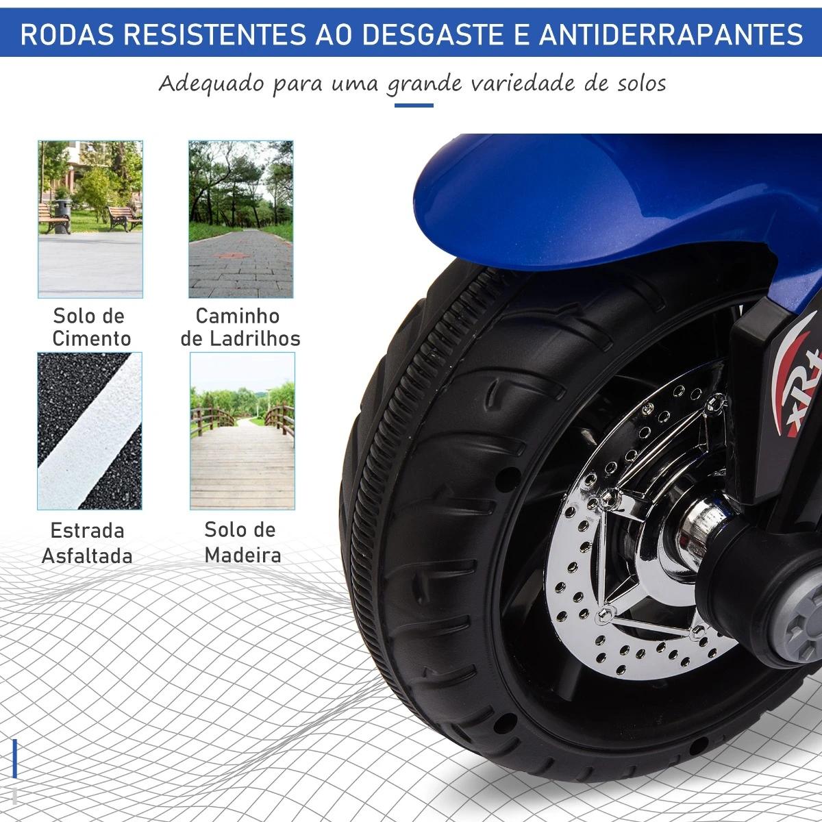 Motocicleta elétrica infantil com 3 rodas para crianças acima de 3 anos triciclo com pedal de bateria 6v com luzes música pneus largos 86x42x52cm azul