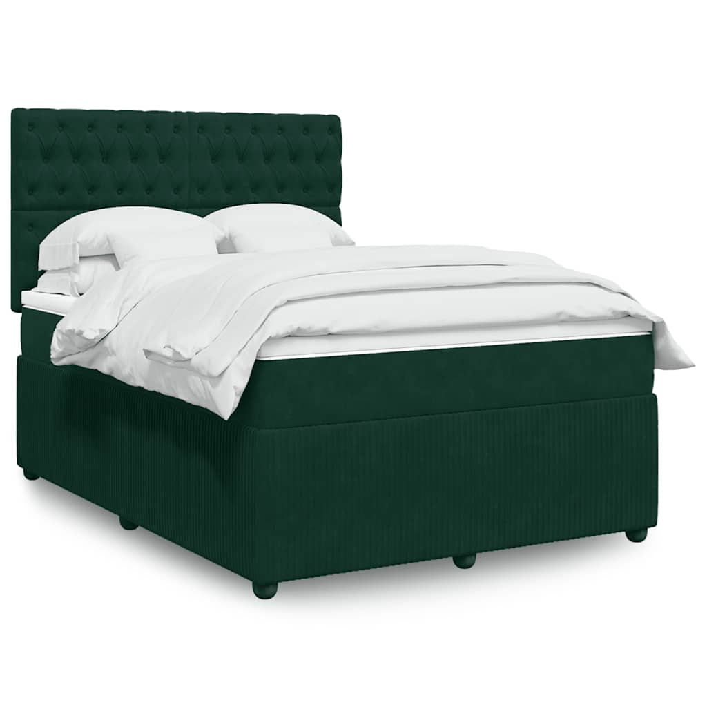 Cama com molas/colchão 140x200 cm veludo verde-escuro