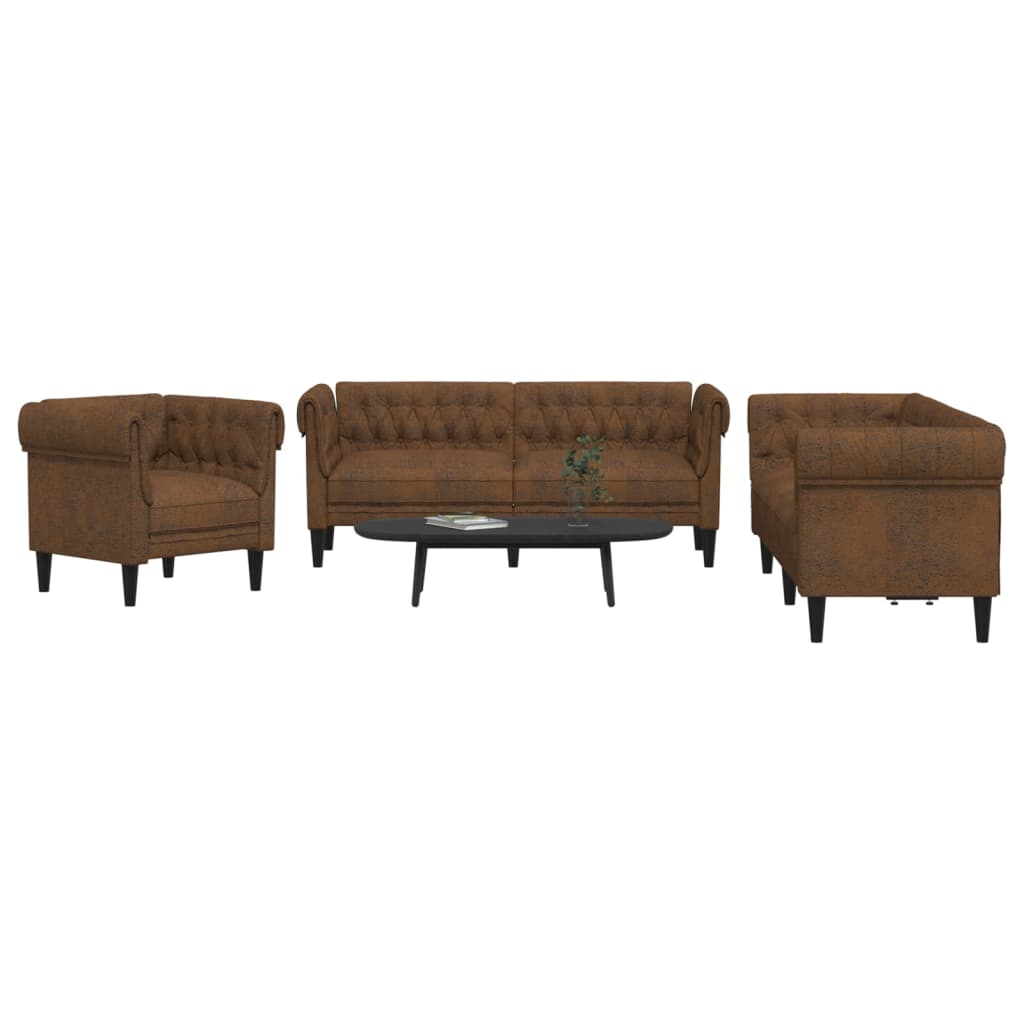 3 Pcs conjunto de sofás tecido castanho