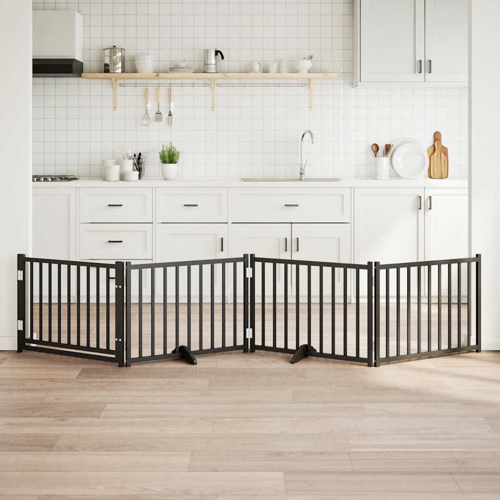 Portão p/ cães com porta dobrável 4 painéis 320 cm abeto preto