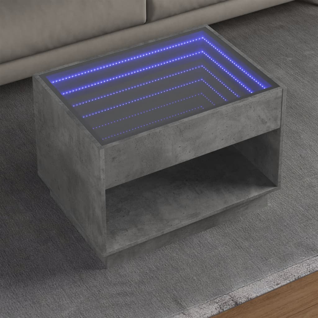 Mesa de centro luzes LED infinity 70x50x50 cm cinzento cimento