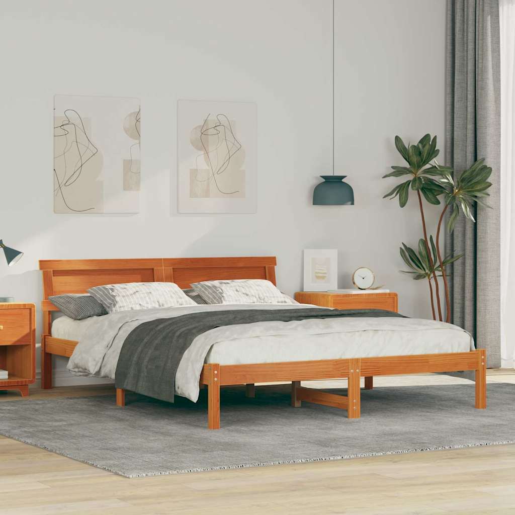 Estrutura da cama com cabeceira marrom cera 150 x 200 cm