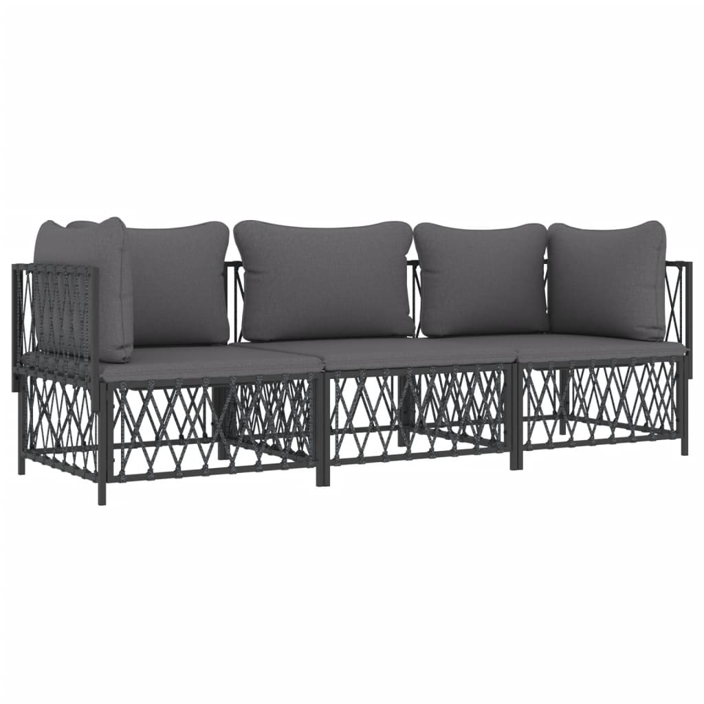 3 Pcs conjunto lounge de jardim com almofadões aço antracite