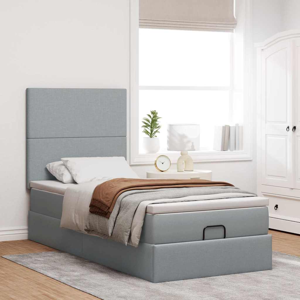 Cama otomana com colchão 90x200 cm tecido cinzento claro