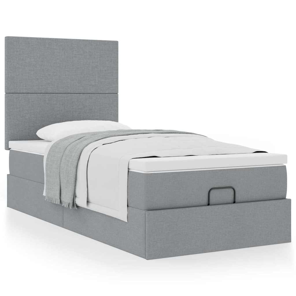 Cama otomana com colchão 90x200 cm tecido cinzento claro