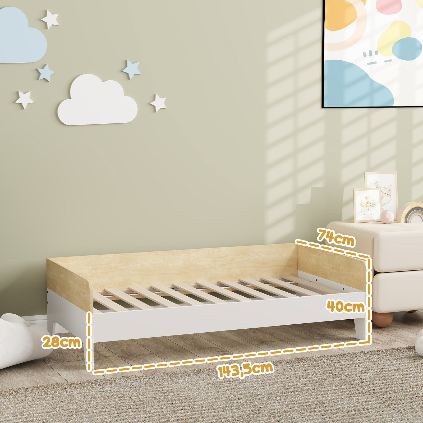 Cama para crianças acima de 3 anos 143,5x74x40 cm cama de madeira para crianças carga 80 kg para dormitório branco e madeira