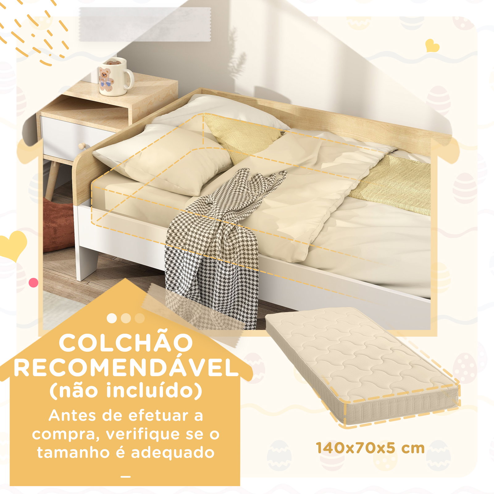 Cama para crianças acima de 3 anos 143,5x74x40 cm cama de madeira para crianças carga 80 kg para dormitório branco e madeira