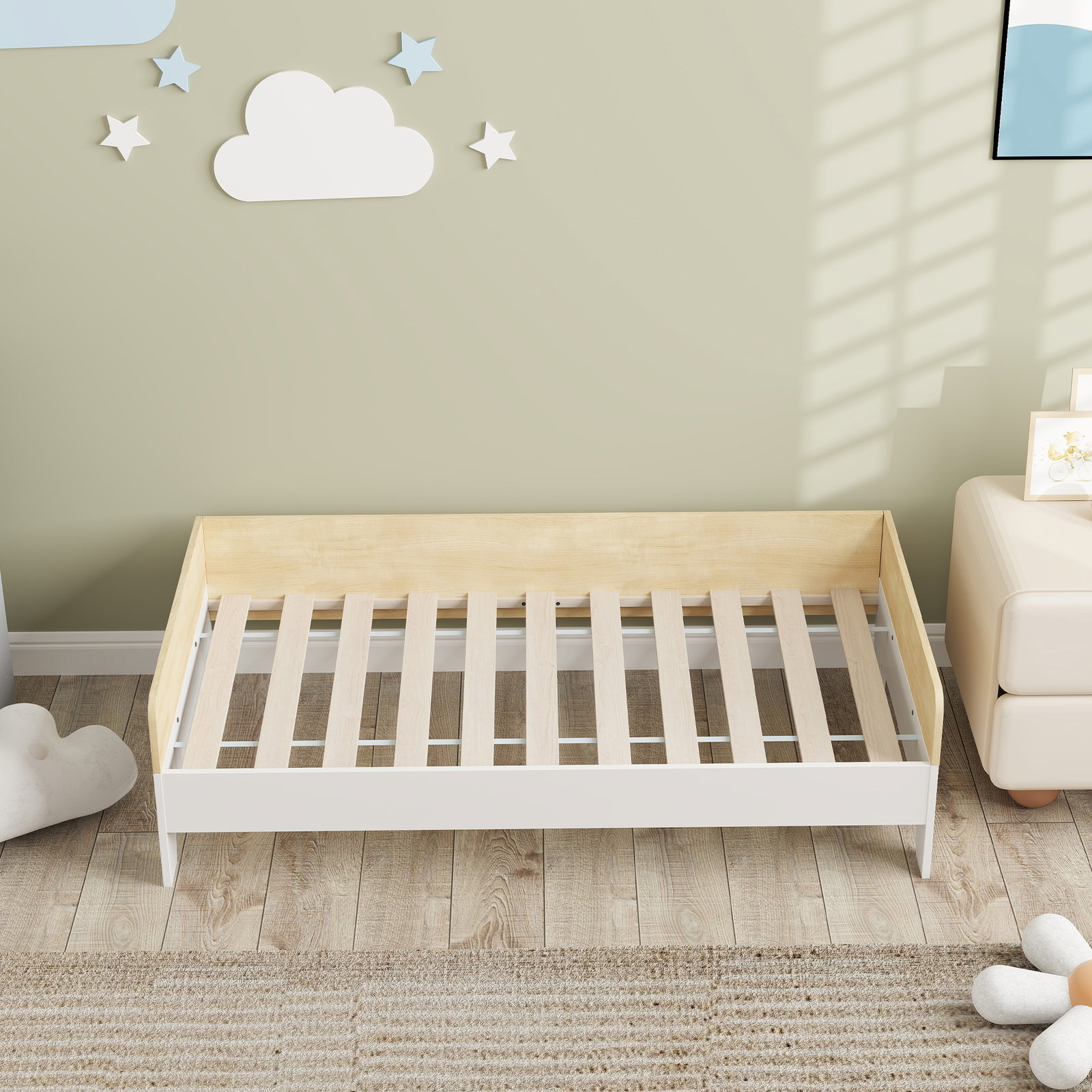 Cama para crianças acima de 3 anos 143,5x74x40 cm cama de madeira para crianças carga 80 kg para dormitório branco e madeira