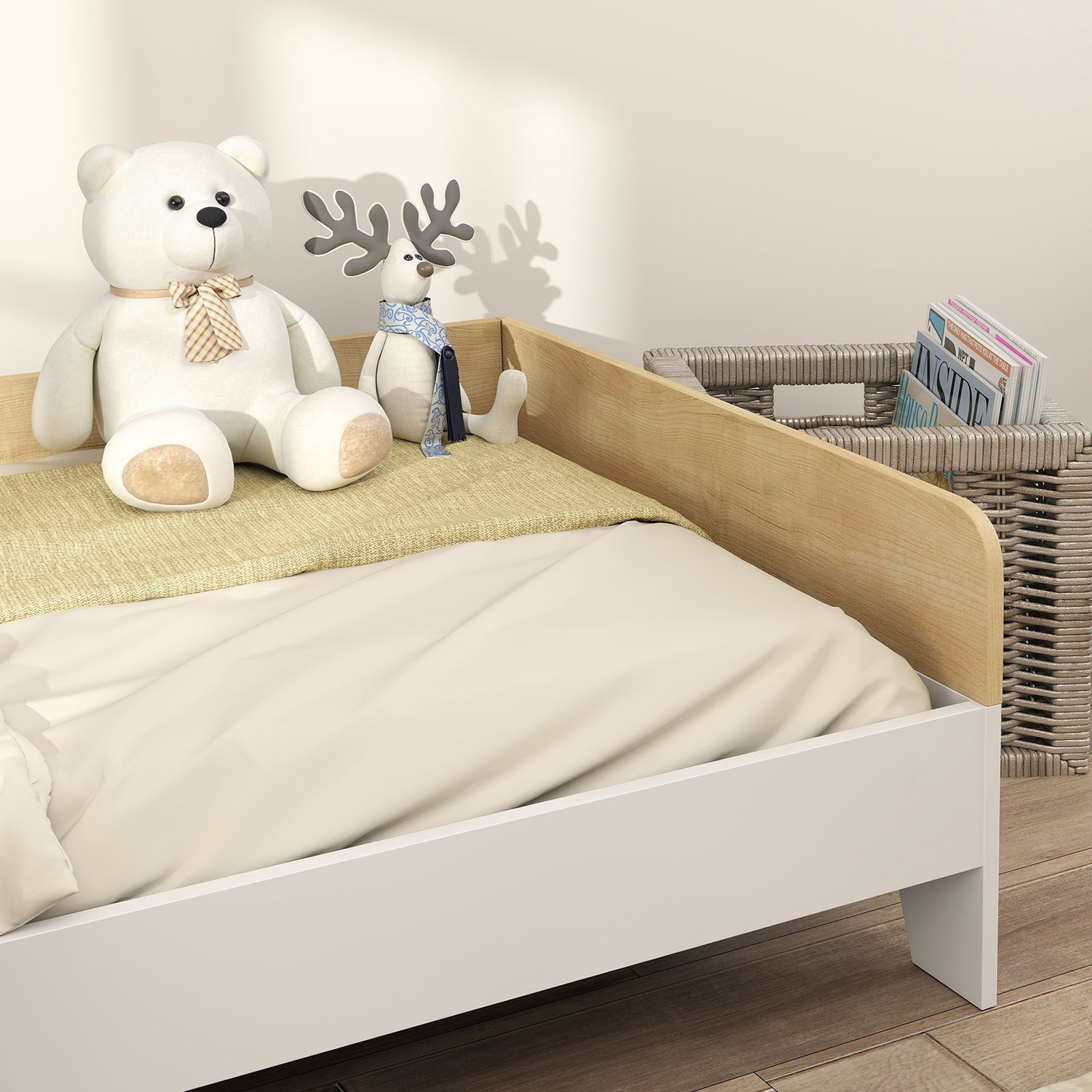 Cama para crianças acima de 3 anos 143,5x74x40 cm cama de madeira para crianças carga 80 kg para dormitório branco e madeira