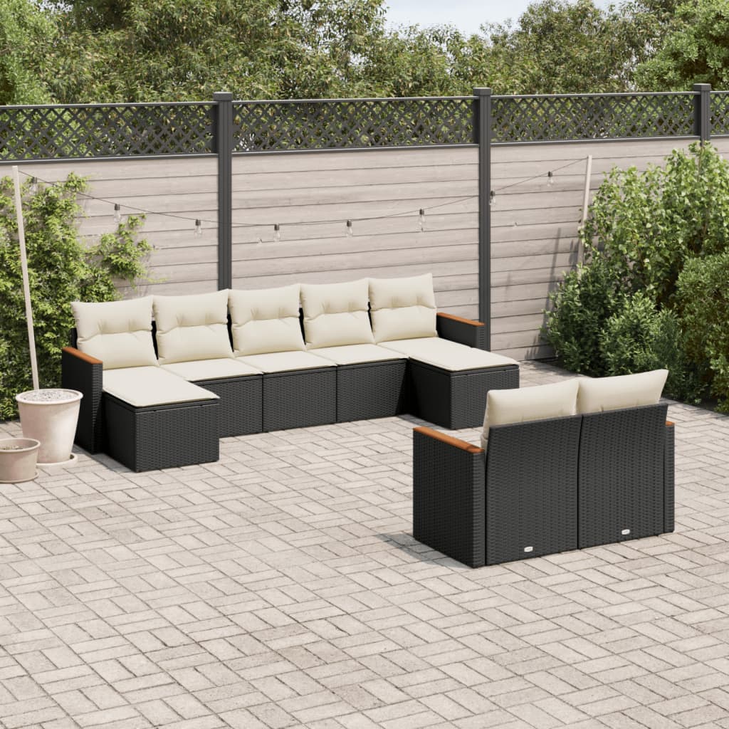 9 Pcs conjunto de sofás p/ jardim c/ almofadões vime PE preto