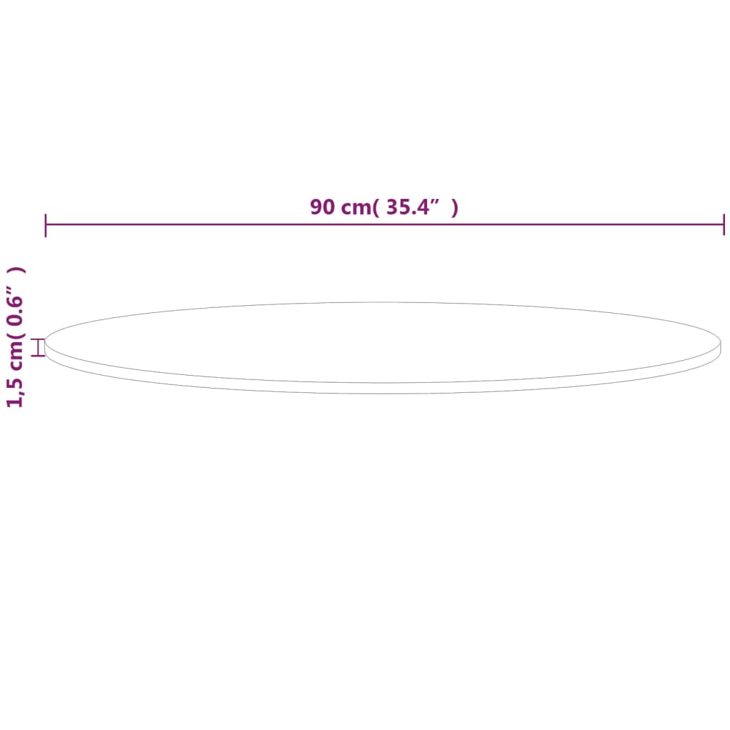 Tampo de mesa redondo ø90x1,5cm carvalho maciço não tratado