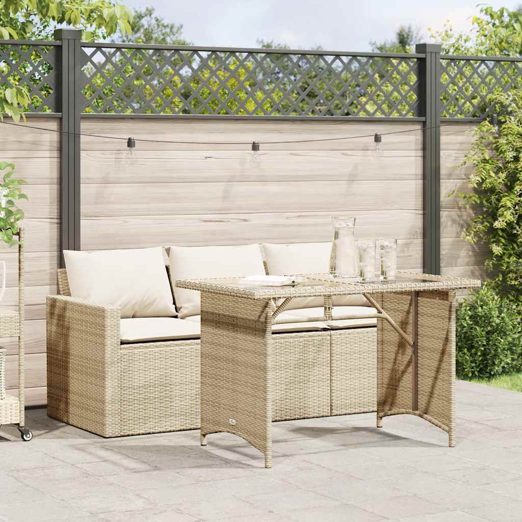 2 Pcs conjunto de jantar p/ jardim com almofadões vime PE bege