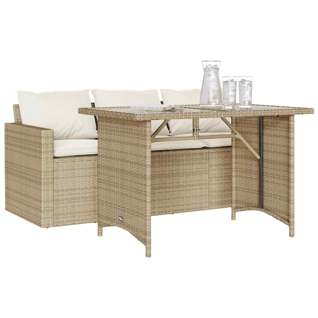 2 Pcs conjunto de jantar p/ jardim com almofadões vime PE bege