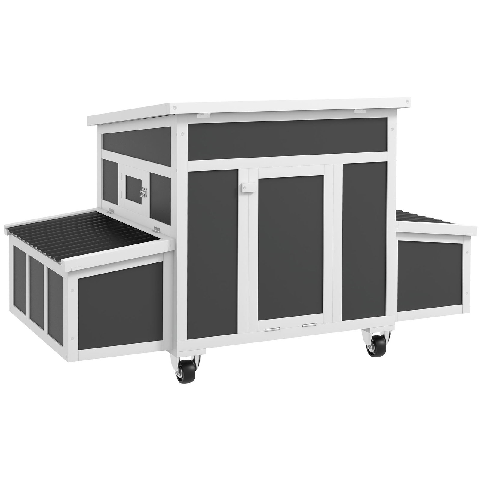 Galinheiro de madeira 147x93,5x89,5 cm galinheiro para exterior com tabuleiro amovível gaiola para 6 galinhas cinza