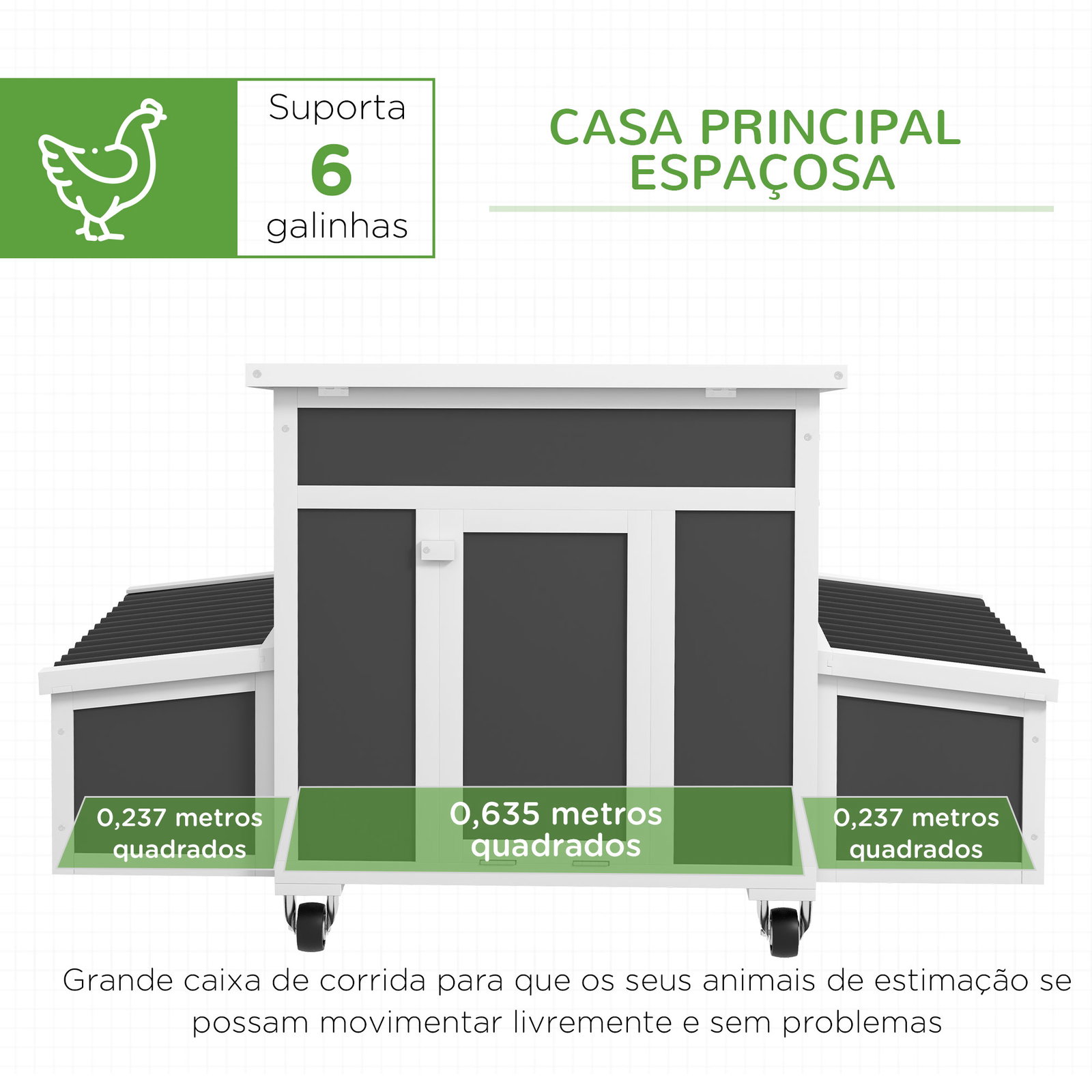 Galinheiro de madeira 147x93,5x89,5 cm galinheiro para exterior com tabuleiro amovível gaiola para 6 galinhas cinza