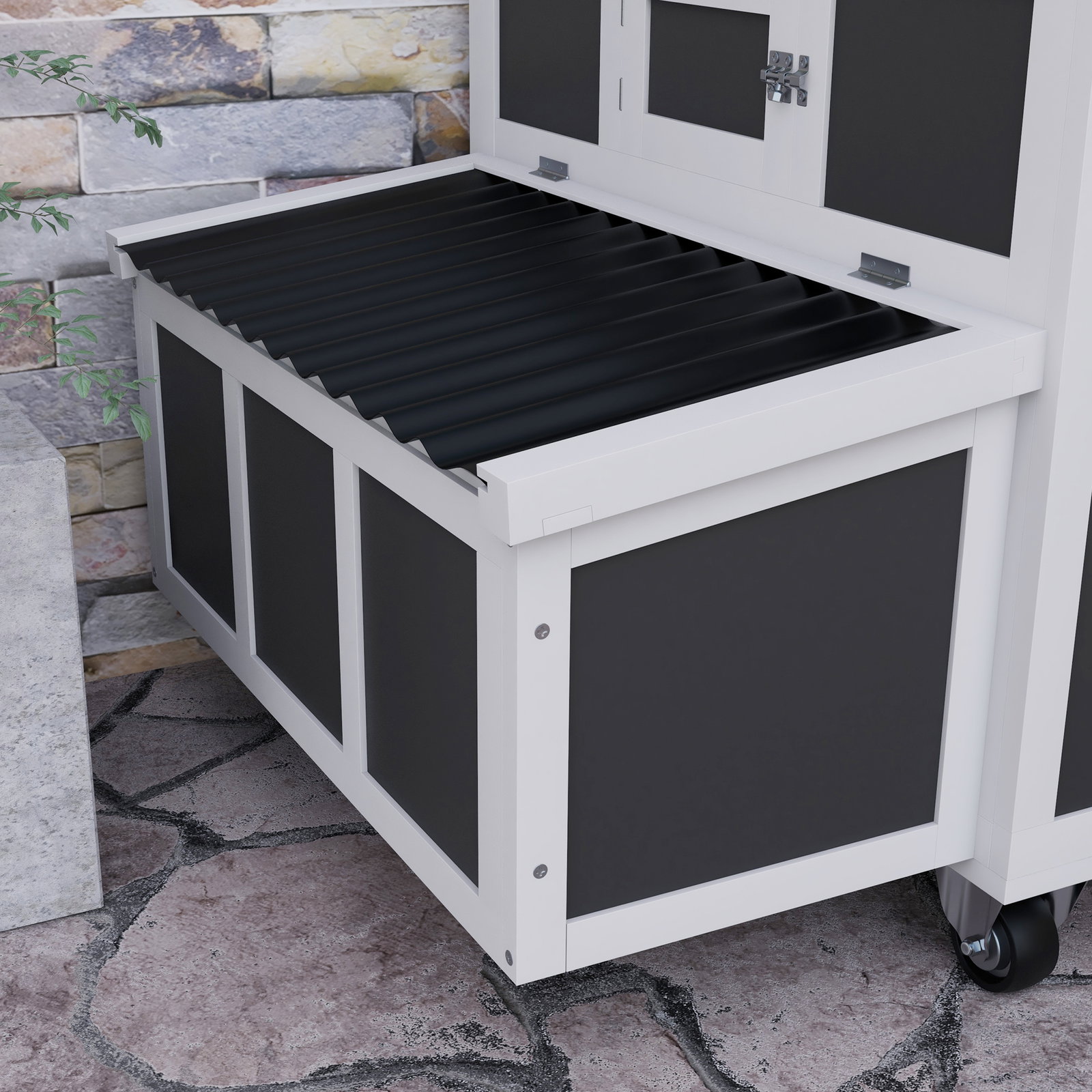 Galinheiro de madeira 147x93,5x89,5 cm galinheiro para exterior com tabuleiro amovível gaiola para 6 galinhas cinza