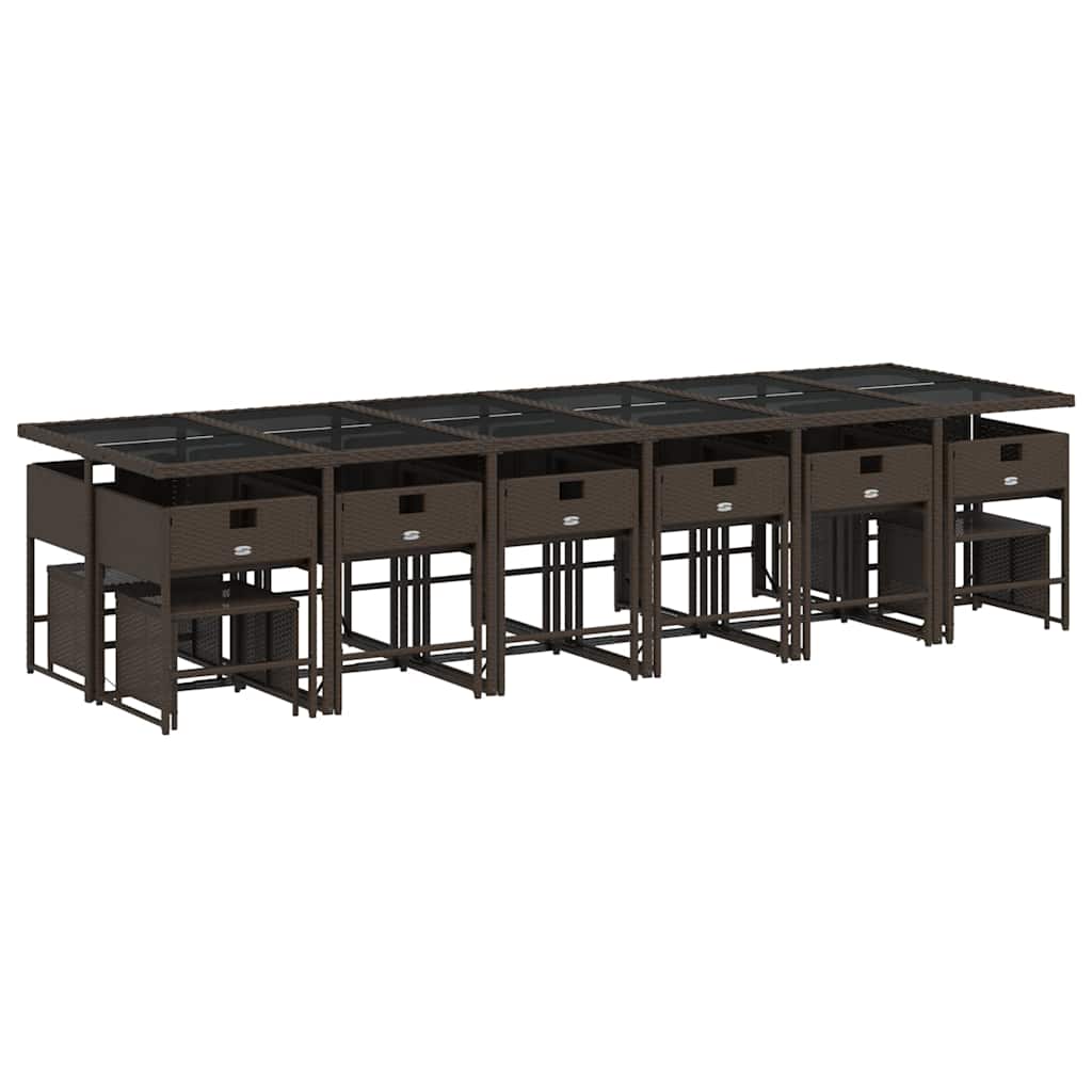 17 Pcs conjunto jantar p/ jardim c/ almofadões vime PE castanho