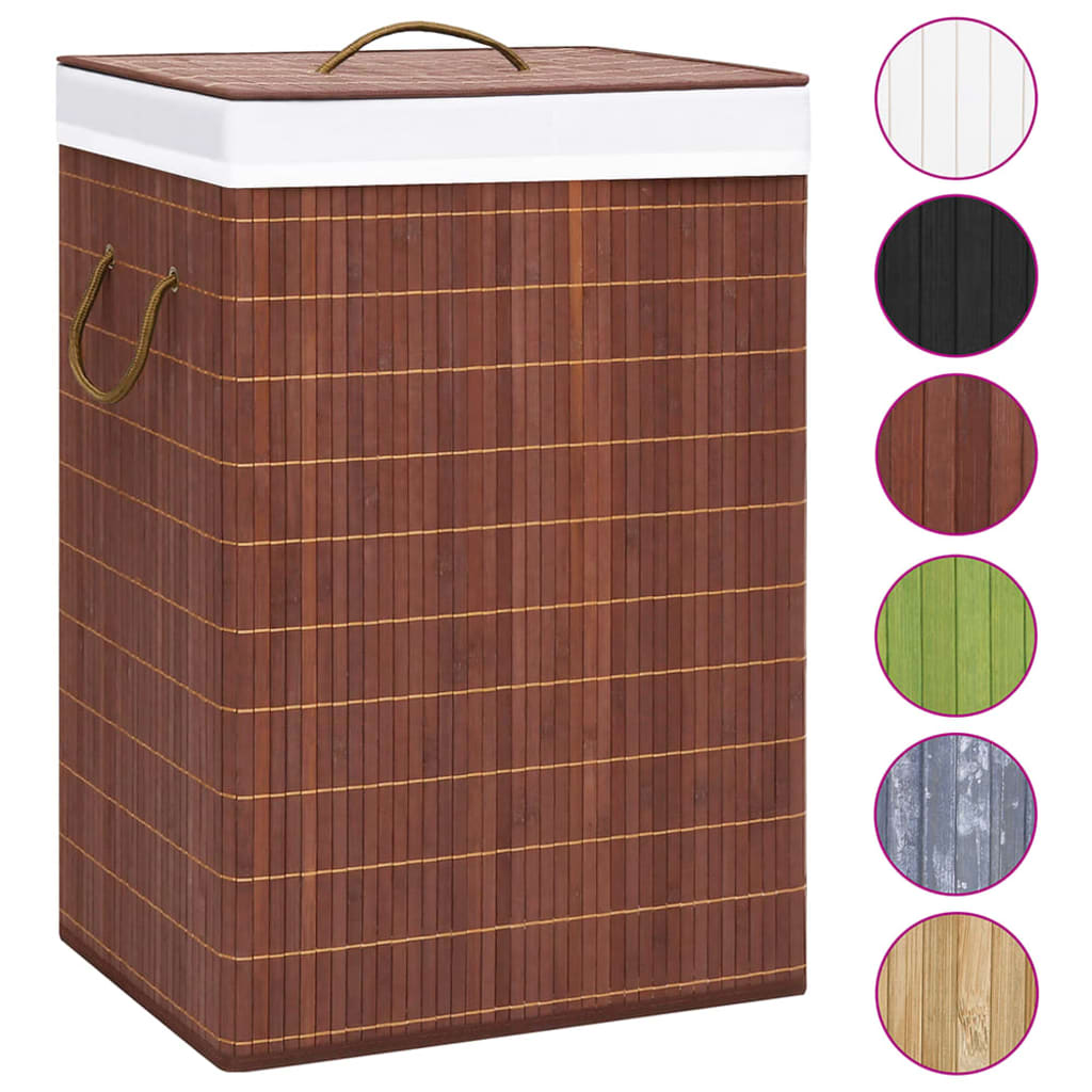 Cesto para roupa suja c/ 2 secções 72 l bambu castanho