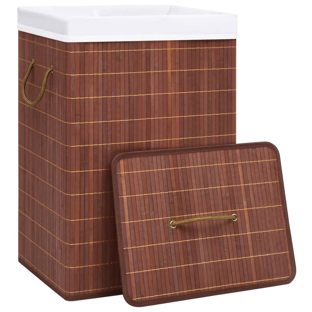 Cesto para roupa suja c/ 2 secções 72 l bambu castanho
