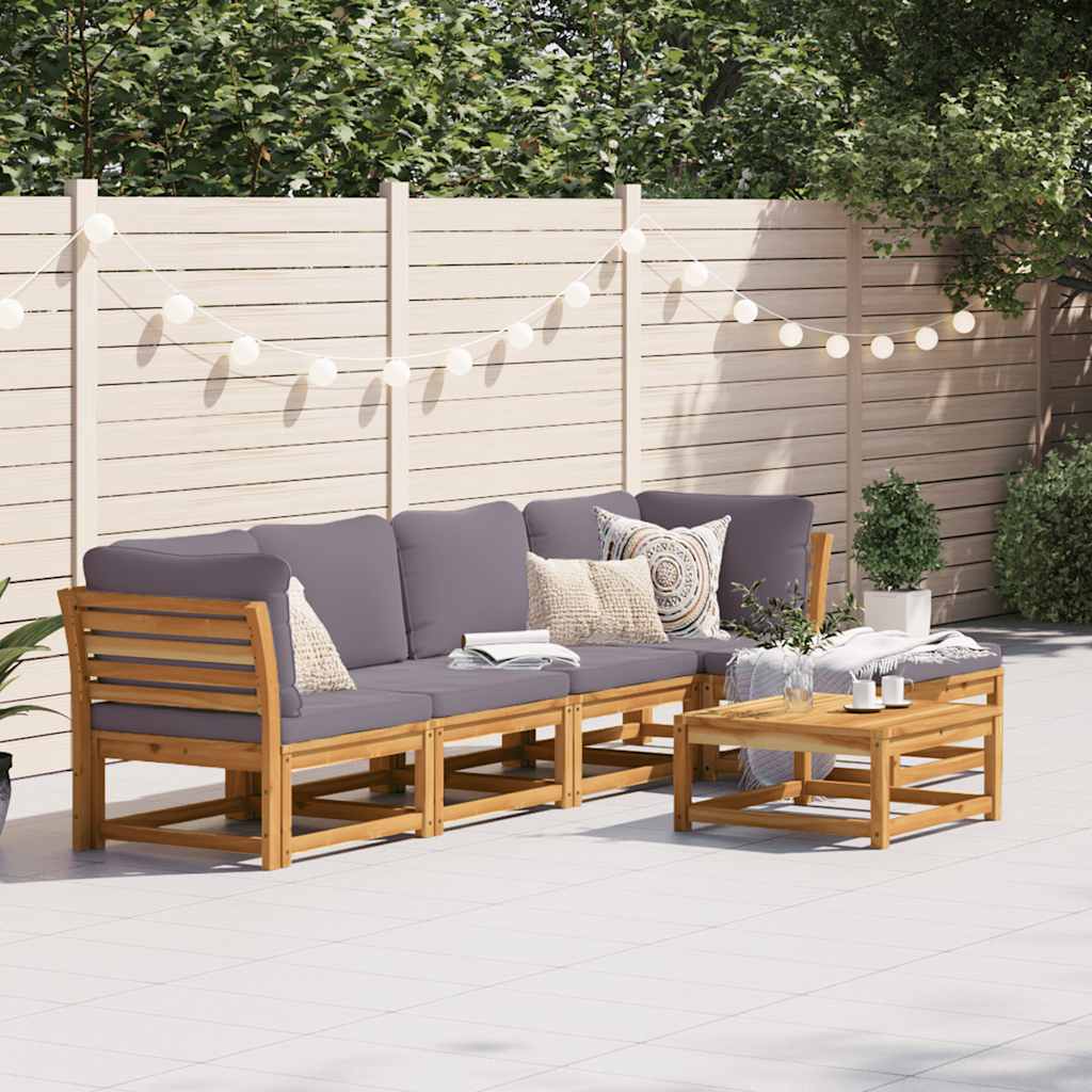 6 Pcs conjunto lounge jardim c/almofadões madeira maciça acácia