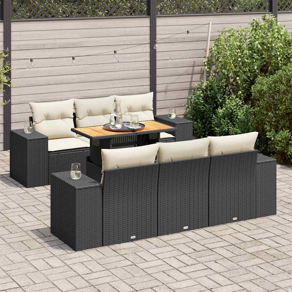 7 Pcs conjunto de sofás p/ jardim c/ almofadões vime PE preto