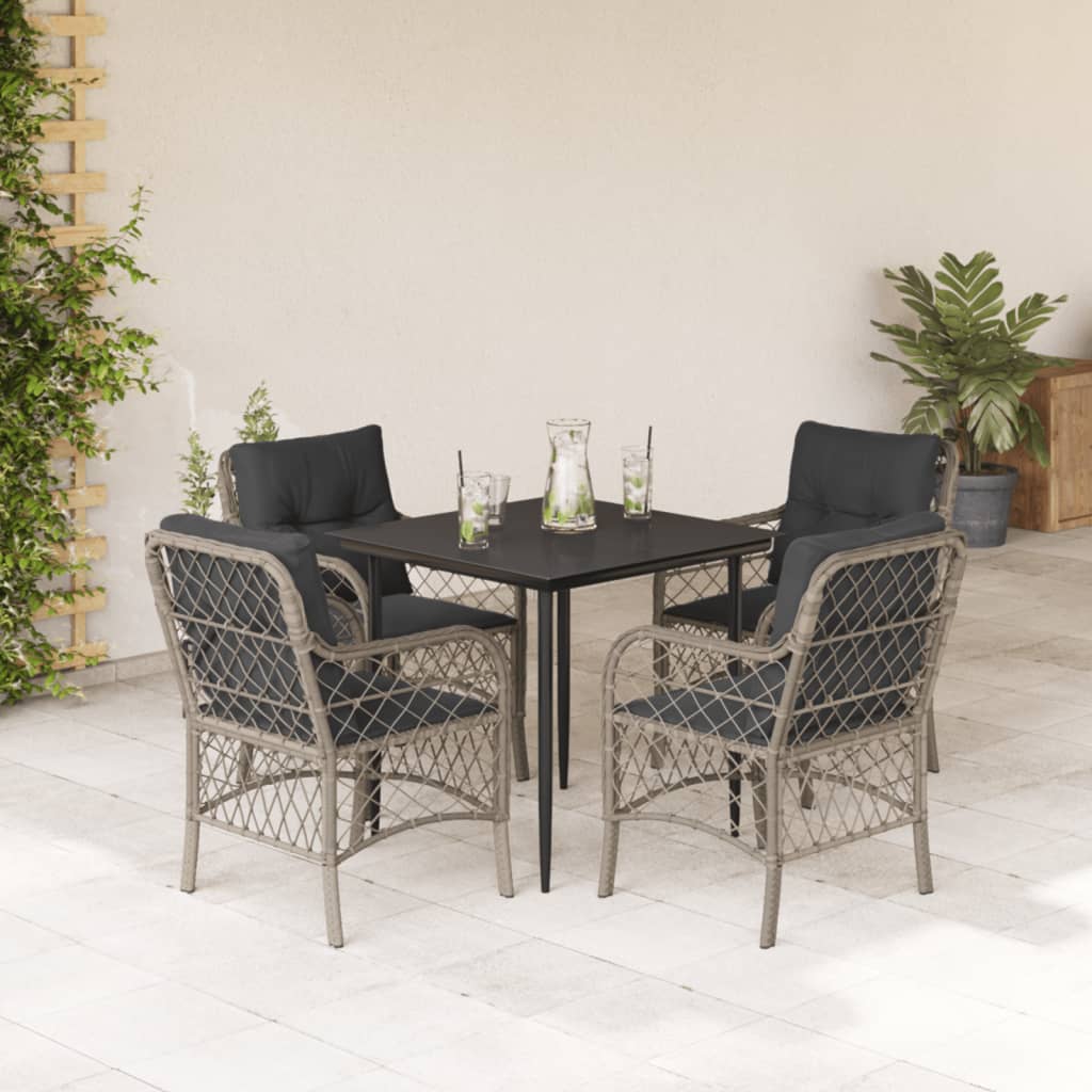 5 Pcs conjunto de jantar p/ jardim c/ almofadões cinzento claro