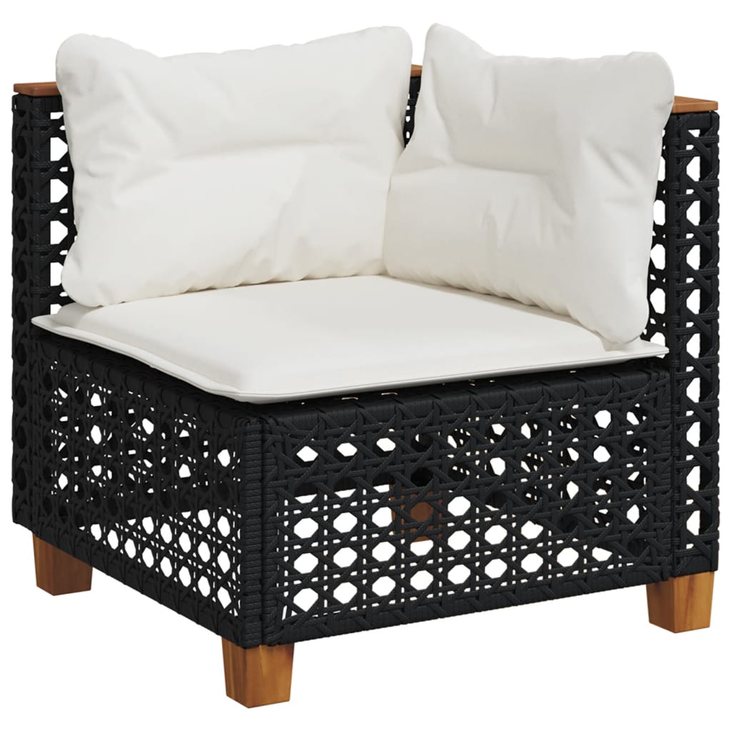 7 Pcs conjunto de sofás p/ jardim c/ almofadões vime PE preto