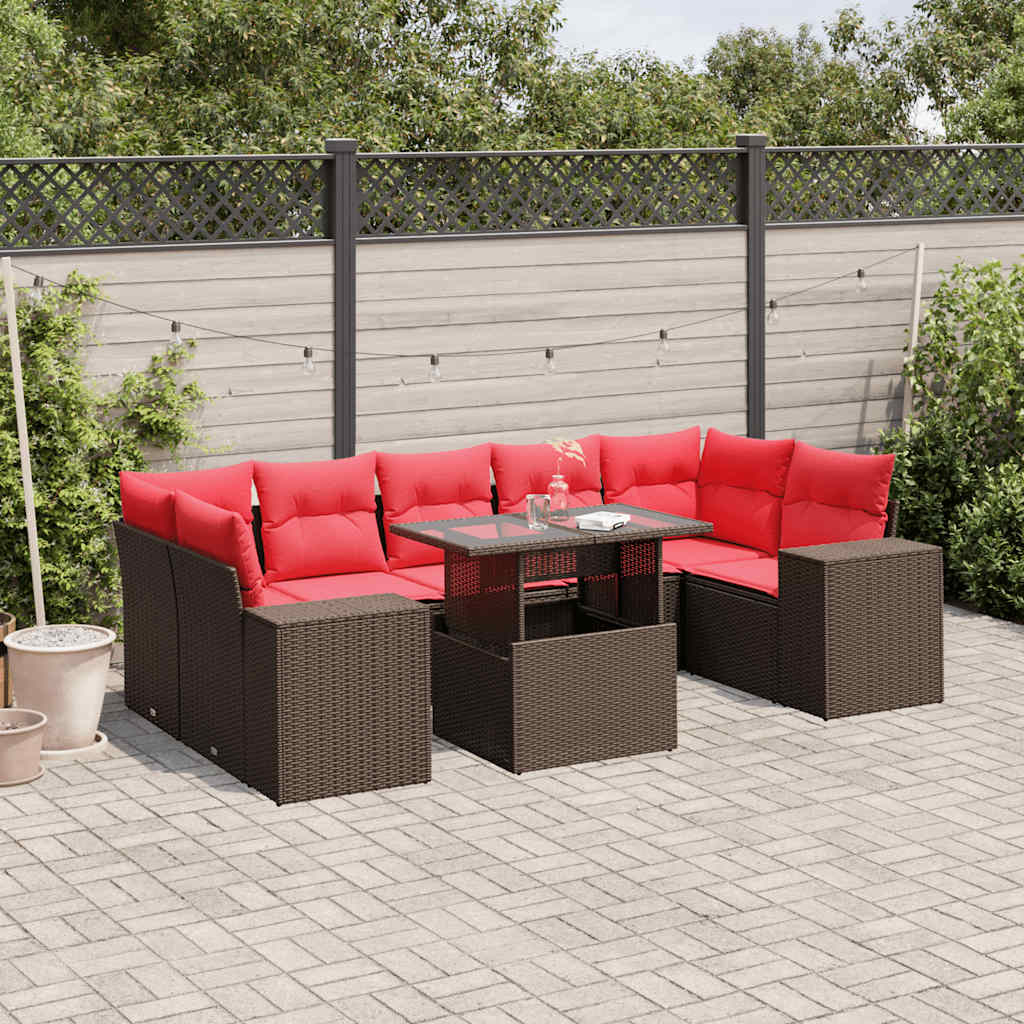 Conjunto de sofá de jardim com 8 peças e almofadas em rattan sintético marrom
