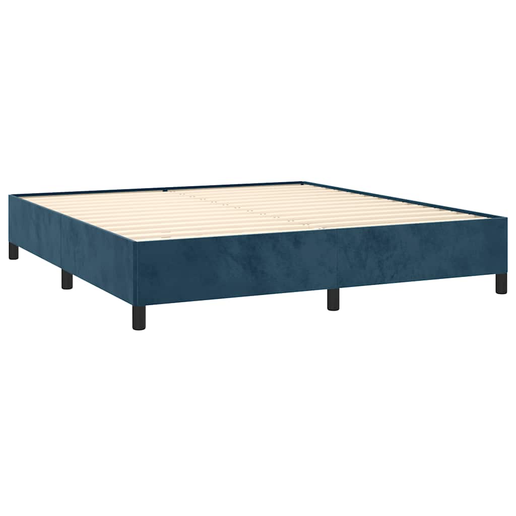 Cama com molas/colchão 160x200 cm veludo azul-escuro