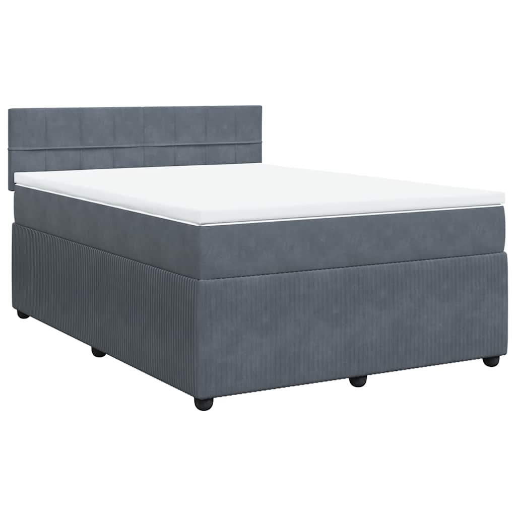 Cama com molas/colchão 140x190 cm veludo cinzento-escuro
