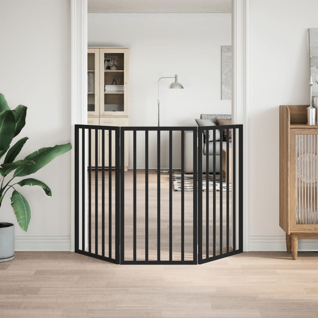 Portão para cães dobrável 3 painéis 150 cm álamo preto