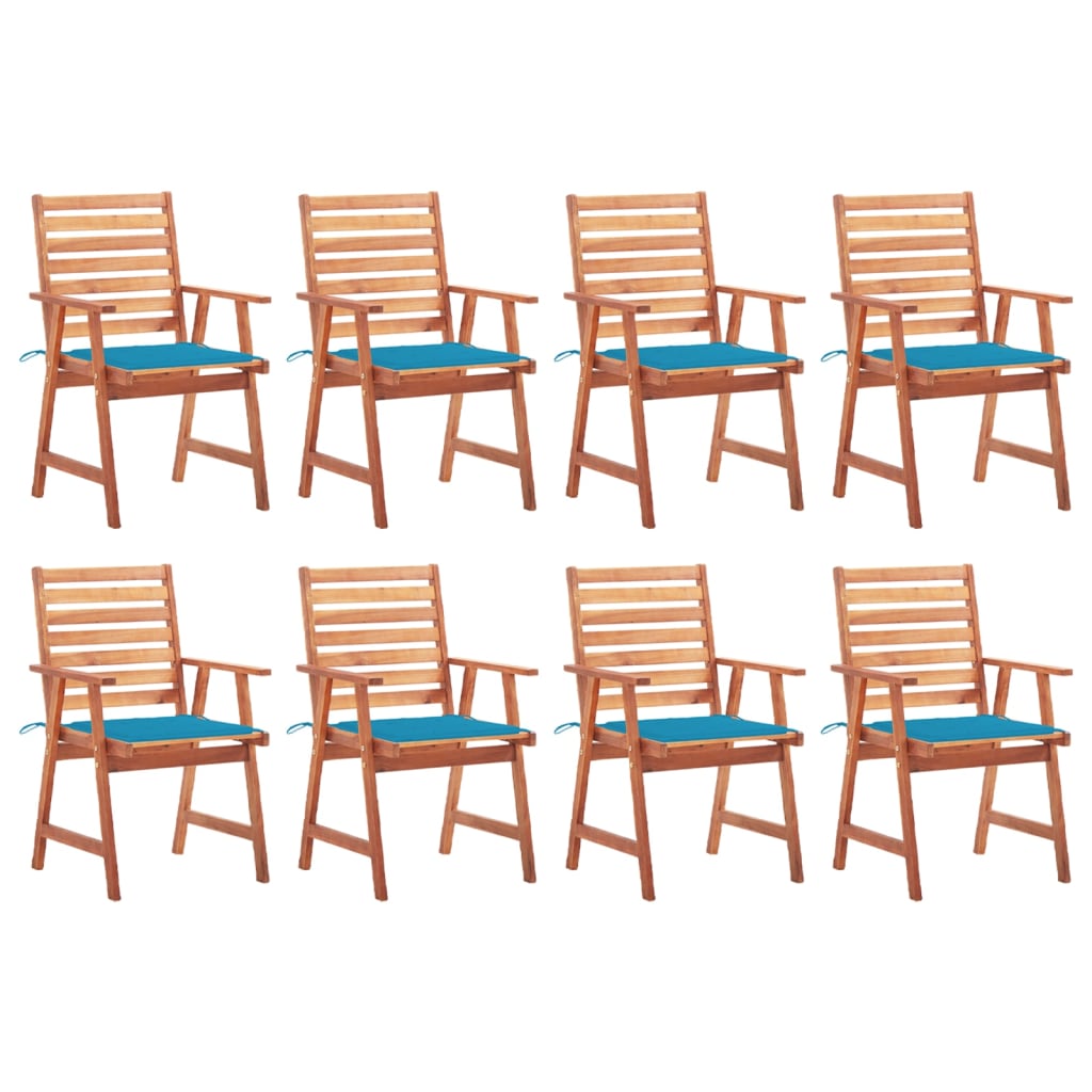 Cadeiras de jantar p/ jardim 8 pcs c/ almofadões acácia maciça