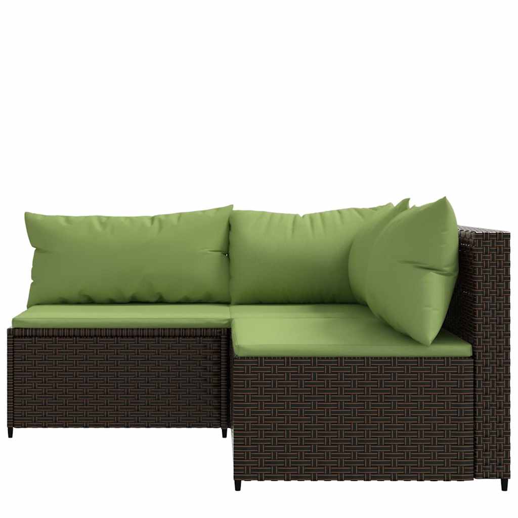 3 Pcs conjunto lounge jardim c/ almofadões vime PE castanho