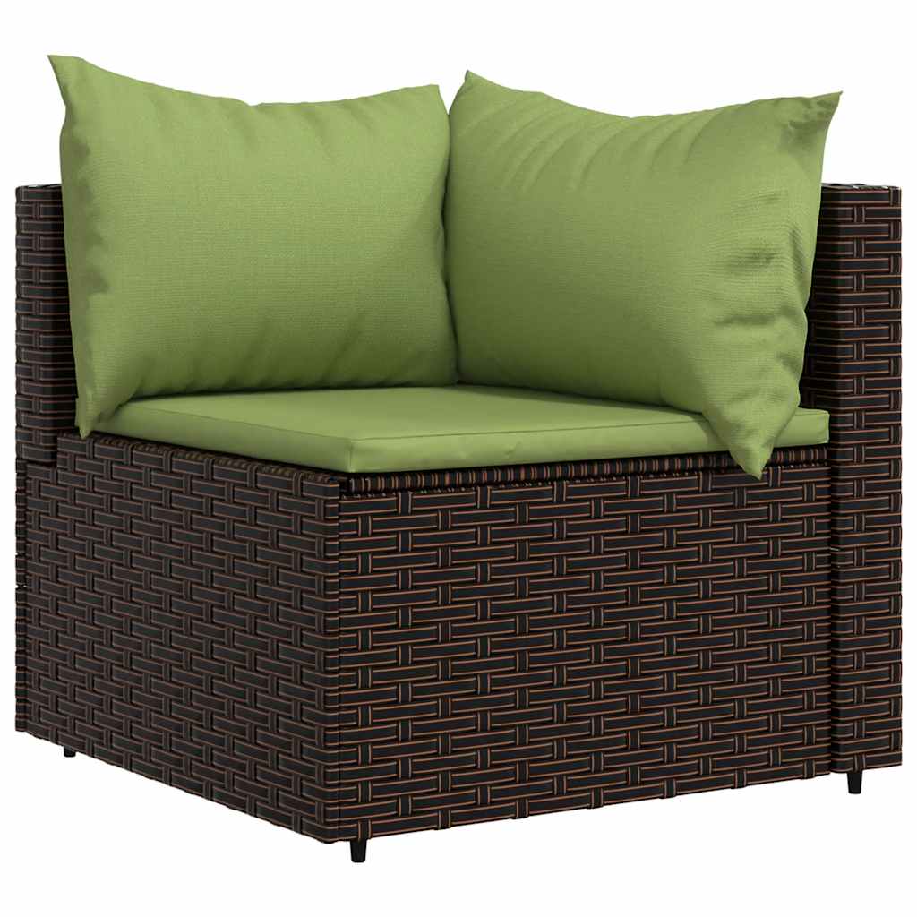 3 Pcs conjunto lounge jardim c/ almofadões vime PE castanho