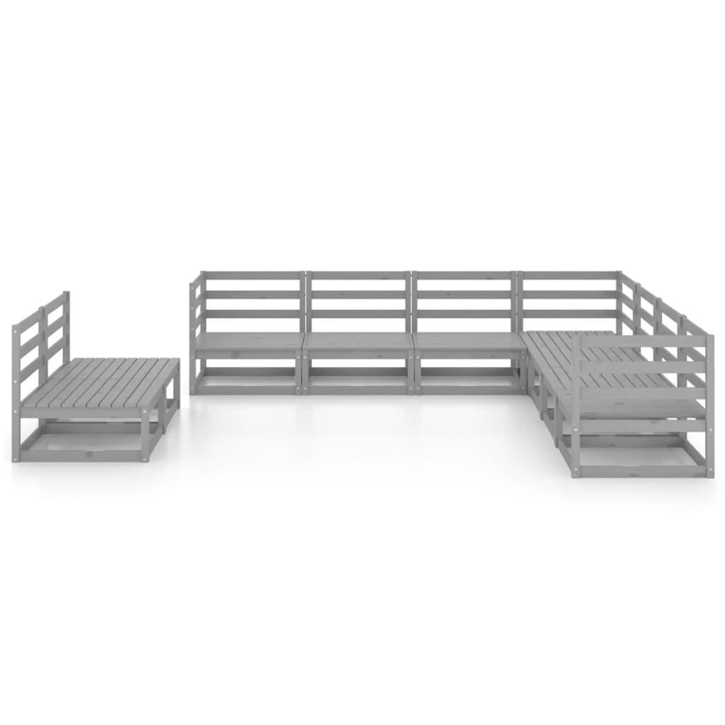 9 Pcs conjunto lounge de jardim pinho sólido cinzento