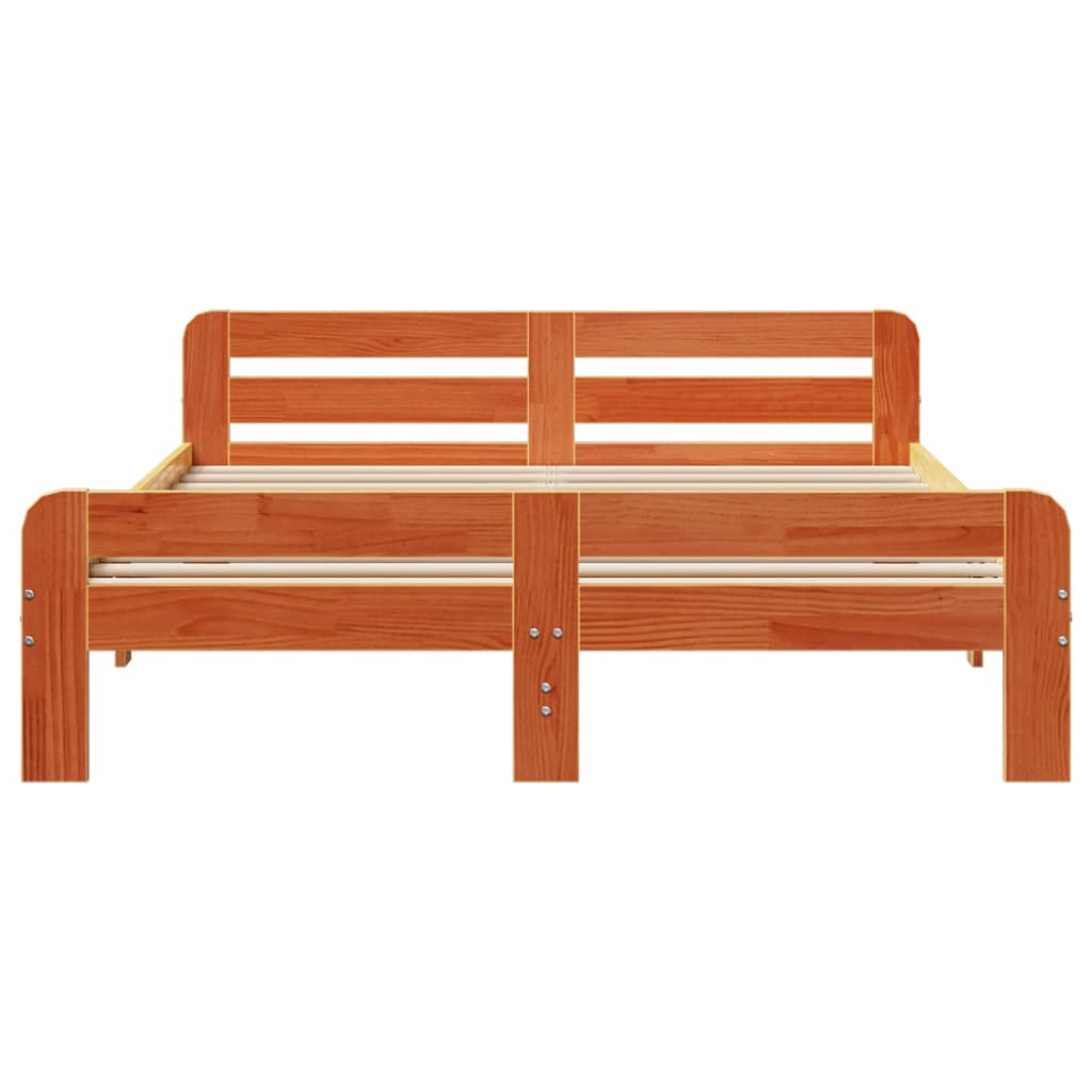 Cama sem colchão 140x200 cm madeira pinho maciça castanho-mel