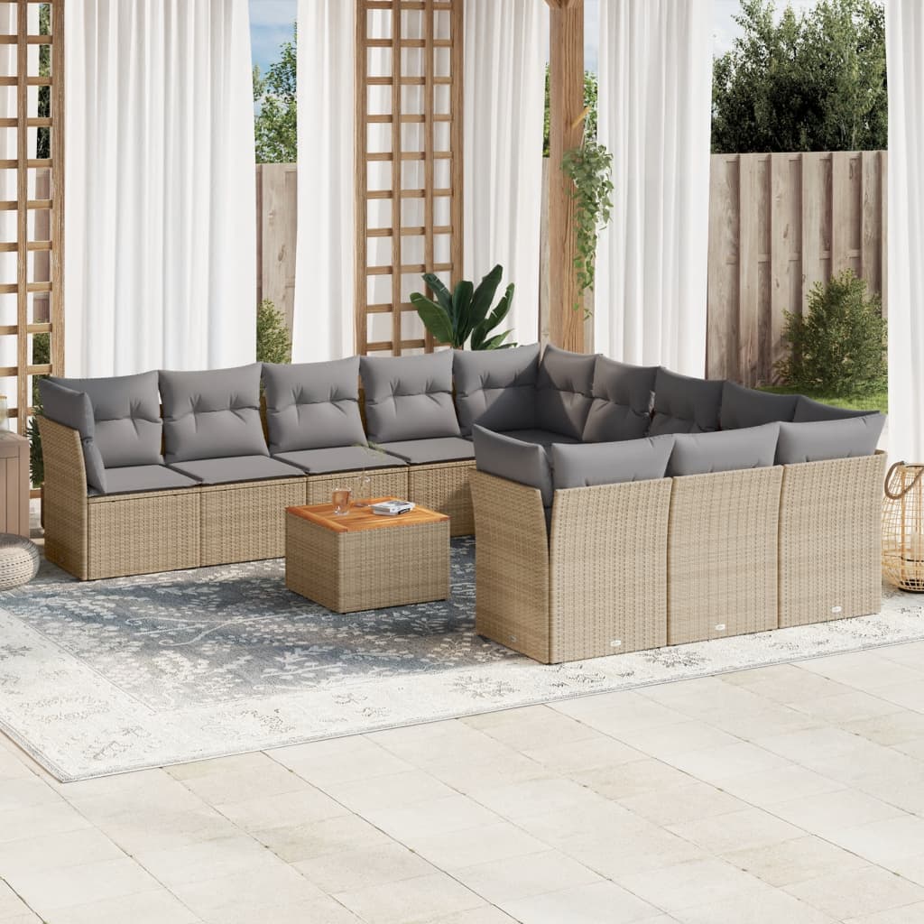 12 Pcs conjunto de sofás p/ jardim com almofadões vime PE bege