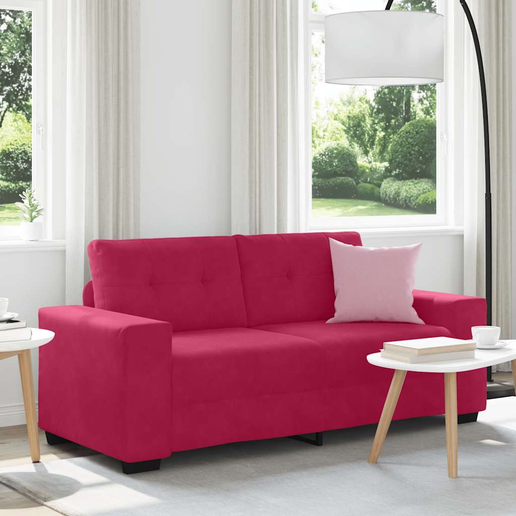 Sofá de dois lugares, vermelho vinho, 180x77x82 cm, veludo