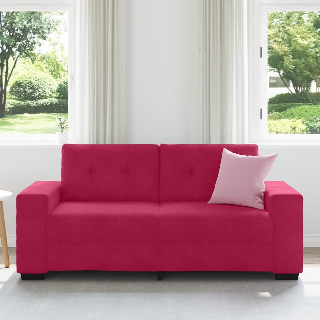 Sofá de dois lugares, vermelho vinho, 180x77x82 cm, veludo