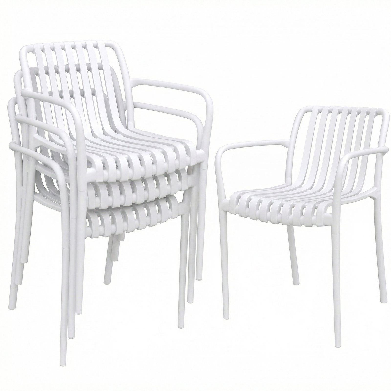 Conjunto de 4 cadeiras de jardim exterior empilháveis de PP com encosto curvado assento com ripas 55x58,5x81,5 cm branco