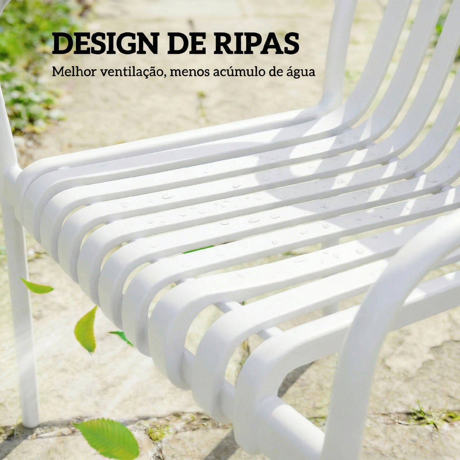 Conjunto de 4 cadeiras de jardim exterior empilháveis de PP com encosto curvado assento com ripas 55x58,5x81,5 cm branco